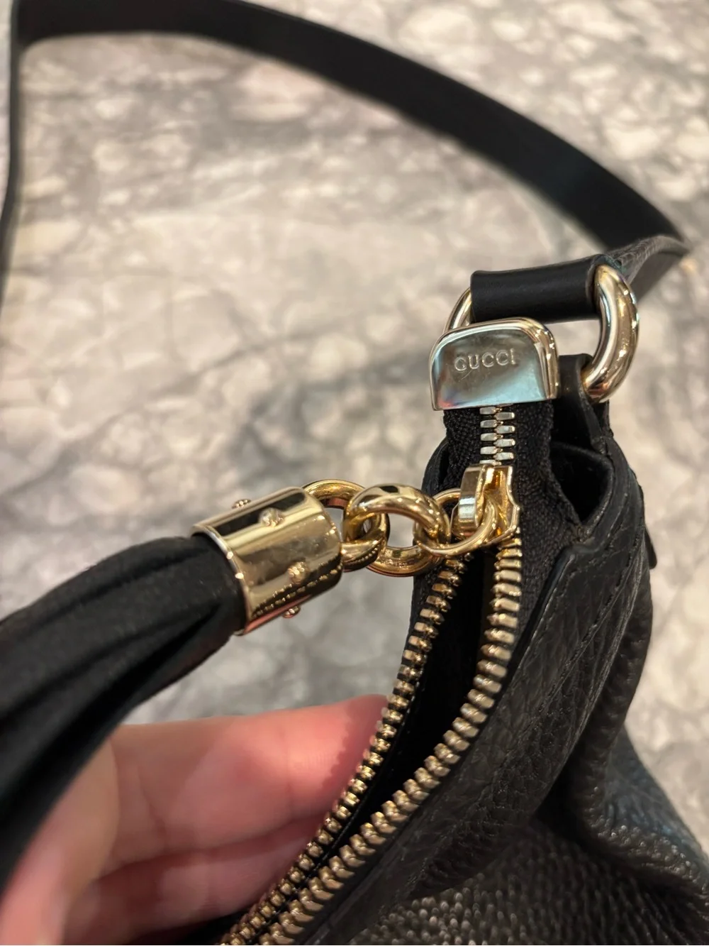 Gucci Black Pebbled Leather Hobo with Embossed GG